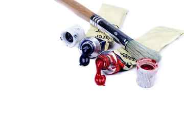 painting brush and acrylic paints for art