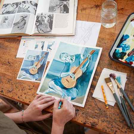 Blue Guitar Watercolor Project