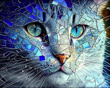 5D Diamond Painting Shades of Blue Crackled Cat Face Kit