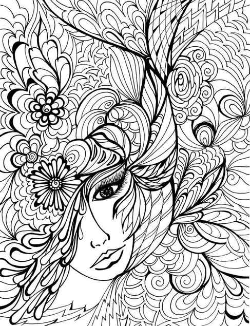 Woman in Floral Coloring Pages For Adults