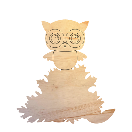 Wooden Leaf Pile with Owl Cutout, Blank Owl Craft Shape