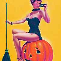 Pinup Sexy Witch on Pumpkin by Long Shot