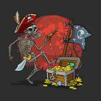 The skeleton pirate and the treasure, funny halloween party illustration by MOUNIR KHALFOUF