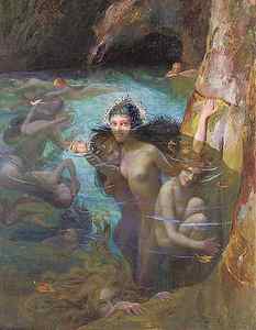 Wall Art - Drawing - Sea Nymphs At A Grotto by Gaston Bussiere French