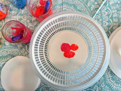 paint drops in salad spinner