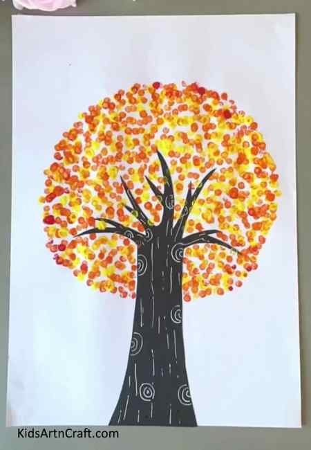 Handmade Tree Painting Using Ear Buds For Kids