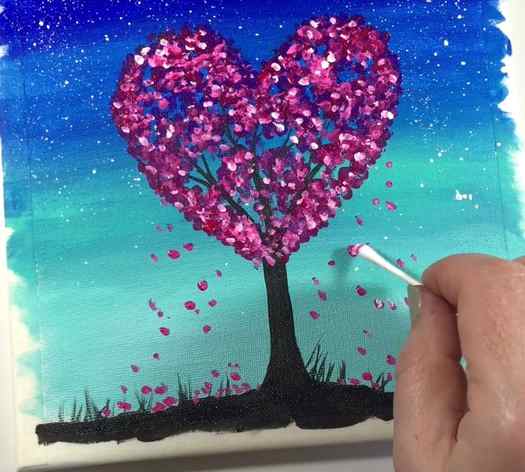 How To Paint Heart Tree Using Cotton Swabs