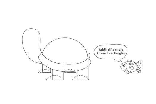 How To Draw A Turtle- Kids Activities Blog- Step 5- Text: Add a half-circle to each rectangle. Your turtle is almost done!