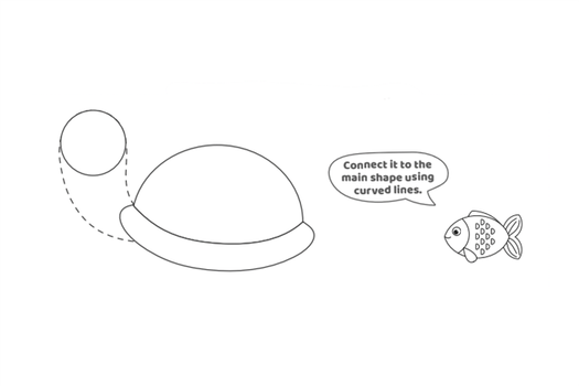How To Draw A Turtle- Kids Activities Blog- Step 3- Text: Connect it to the shell using curved lines - this is the neck!