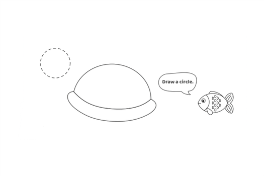 How To Draw A Turtle- Kids Activities Blog- Step 3- Text: Draw a smaller circle close to the oval. This will be our turtle