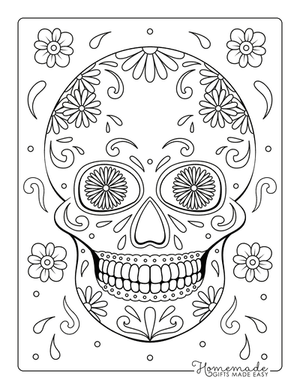 Sugar Skull Coloring Pages Flower Eyes Doodle 2