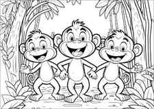 Three funny monkeys in the jungle