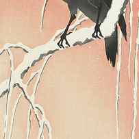 Crow on snowy branch by Ohara Koson