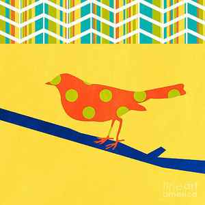 Wall Art - Mixed Media - Orange Polka Dot Bird by Linda Woods