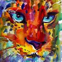 Colorful Watercolor leopard painting by Svetlana Novikova