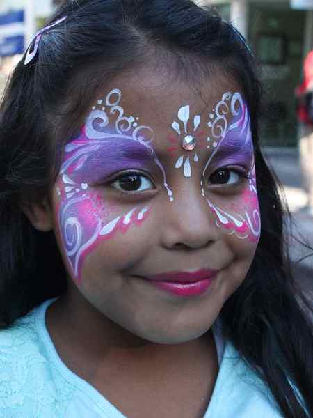 Pink and Purple mask with bling www.auntiestaceysfacepainting.com SF Bay area face painter Auntie Stacey Dennick princess parties
