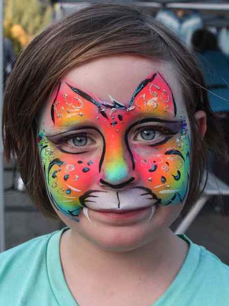 Cheetah Rainbow face paint by Auntie Stacey