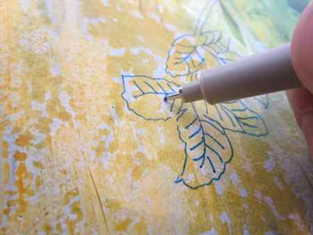 drawing leaves with a marker on canvas