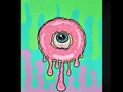 All-Seeing Donut canvas art design dessert donut doughnut eyeball food art graphic art graphic design illustration lowbrow art painting pastel goth pastel grunge posca posca pens sweet traditional art