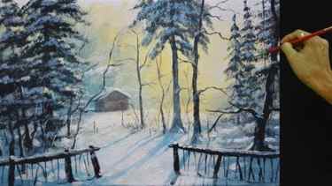 Read more about the article Acrylic Landscape Painting Tutorial Barn in the Snow Forest by JM Lisondra
