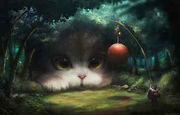 white cat illustration, artwork, digital art, fantasy art, animal HD wallpaper