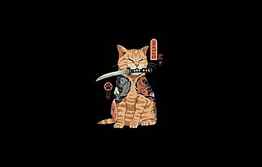 minimalism, katana, Cat, samurai, ninja, digital art, artwork, black background, fantasy art, simple background, dagger for , section Ð¼Ð¸Ð½Ð¸Ð¼Ð°Ð»Ð¸Ð·Ð¼, The Battle Cats HD wallpaper