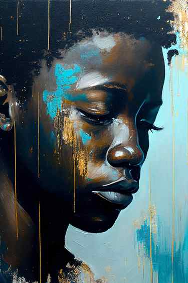 Illustration Young adult african in meditation, Black Art Paintings