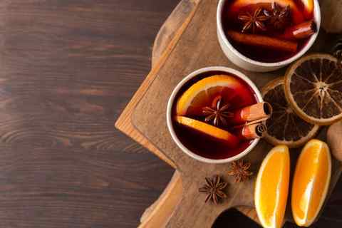 two mugs of mulled wine hot winter drinks