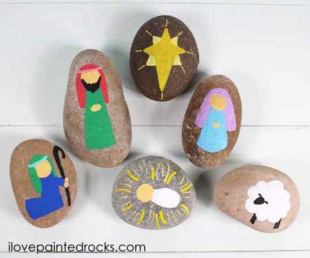 Nativity set with painted rocks