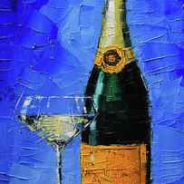 Still life with champagne bottle and glass by Mona Edulesco