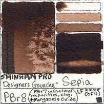PBr8 Shinhan Pro Designers Gouache Sepia fugitive dye pigment color lightfast fade test swatch card art image