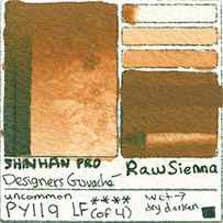 PY119 Shinhan Pro Designers Gouache Raw Sienna fugitive dye pigment color lightfast fade test swatch card art image