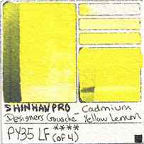 PY35 Shinhan Pro Designers Gouache Cadmium Yellow Lemon fugitive dye pigment color lightfast fade test swatch card art image