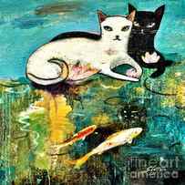 Cats with koi by Shijun Munns