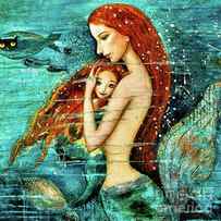 Red Hair Mermaid Mother and Child by Shijun Munns
