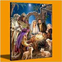 Nativity Scene Wall Art Canvas Print Painting Jesus Picture for Wall Decor Stretched and Framed Ready to Hang