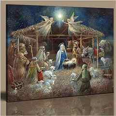 Nativity Scene Wall Art Canvas Print Painting Jesus Picture for Wall Decor Stretched and Framed Ready to Hang