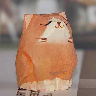 DinNingNing Cat Figurines,Cat Statue,Miniature Small Orange Tabby Handmade Carved Animals Cat Gifts for Cat Lovers Home Sculptures Decor (Orange Cat)