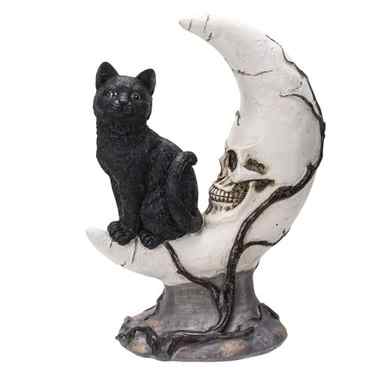 Pacific Giftware Black Cat On Moon Skull Figurine, 7.28-Inch Height