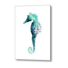 Blue seahorse watercolor poster Metal Print by Joanna Szmerdt