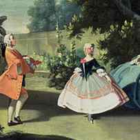 An Ornamental Garden with a Young Girl Dancing to a Fiddle by Filippo Falciatore