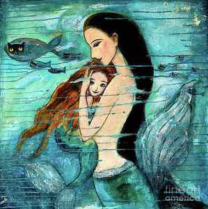 Wall Art - Painting - Mermaid Mother and Child by Shijun Munns