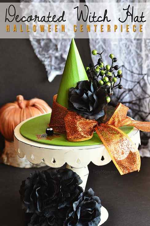 Easy Halloween Craft! Decorated Witch Hat Centerpiece at TidyMom.net