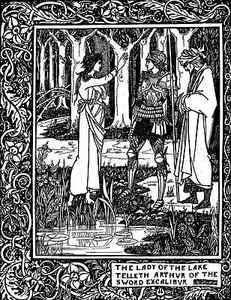 Wall Art - Drawing - The Lady of the Lake telleth Arthur of the sword Excalibur by Aubrey Beardsley