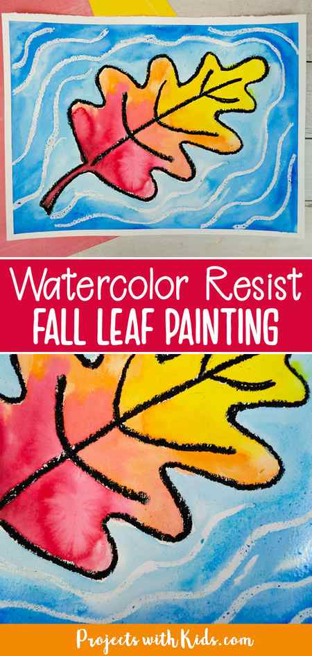watercolor resist fall leaf painting kids art project idea