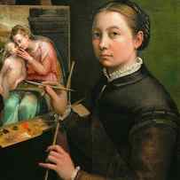 Self-portrait, painting the Madonna, 1556 Canvas, 66 x 57 cm. by Sofonisba Anguissola -c 1532-1625-
