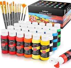 Caliart Acrylic Paint Set With 12 Brushes, 24 Colors (59ml, 2oz) Art Craft Paints Gifts for Artists Kids Beginners & Paint. 