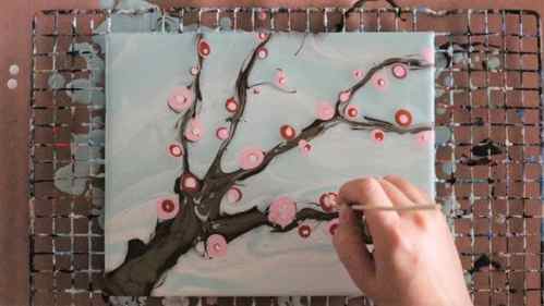 adding cherry blossoms to cherry blossom tree painting
