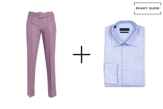 purple pants + light blue shirt