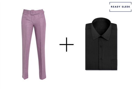 purple pants + black shirt 